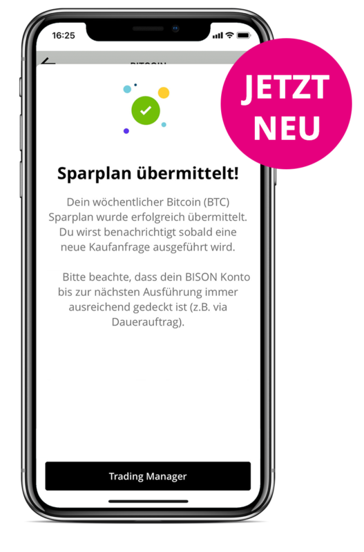 Handy Bison App mit Sparplan Neu Symbol am Handy Werbebild