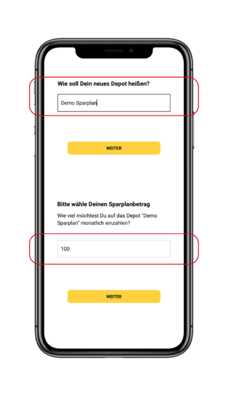 Sunrise App Sparplan einrichten 4