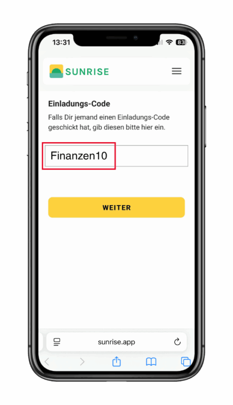 Einladungscode Sunrise Capital Finanzen10