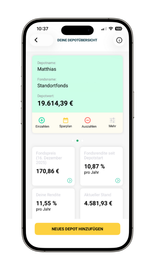 Mein Sunrise Capital Depot steuereinfach investieren in Österreich Screenshot von meinem Depot bei Sunrise Capital
