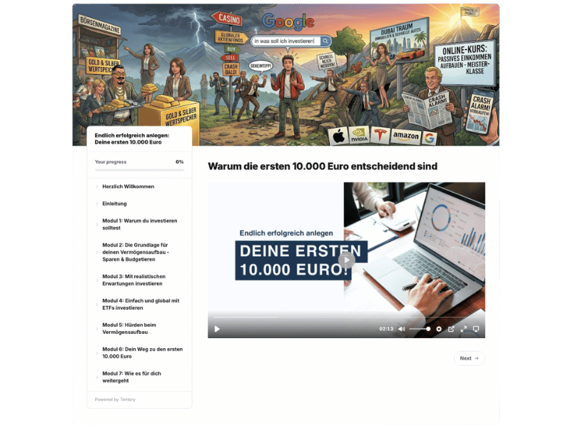 Ansicht vom Online-Kurs Deine ersten 10.000 Euro von Finanzen verstehen.