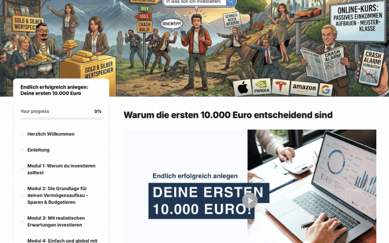 Ansicht vom Online-Kurs Deine ersten 10.000 Euro von Finanzen verstehen.