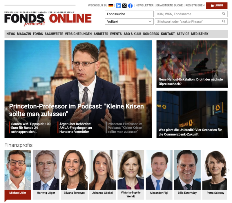 Screenshot von Fondsprofessionell Website vom 13.07.2026