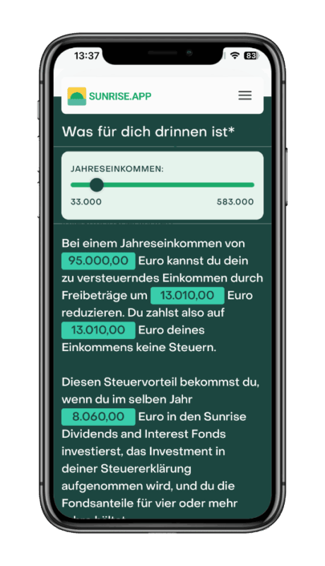 Sunrise §14 Fonds Dividends and Interests Sunrise Kalkulation betreffend Gewinnfreibetrag